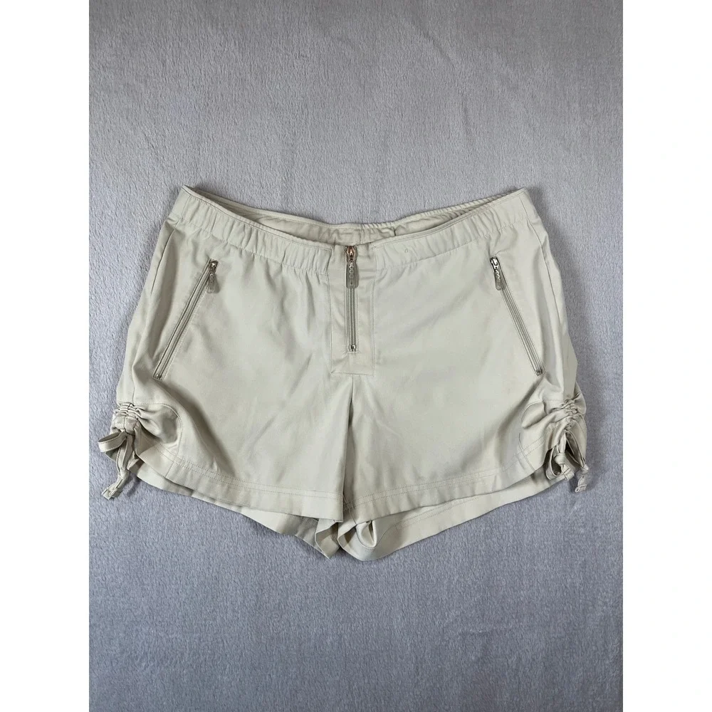 Nike Dri-FIT Womens Cream Beige‎ Athletic Golf Hiking Shorts Cinch Side Size L